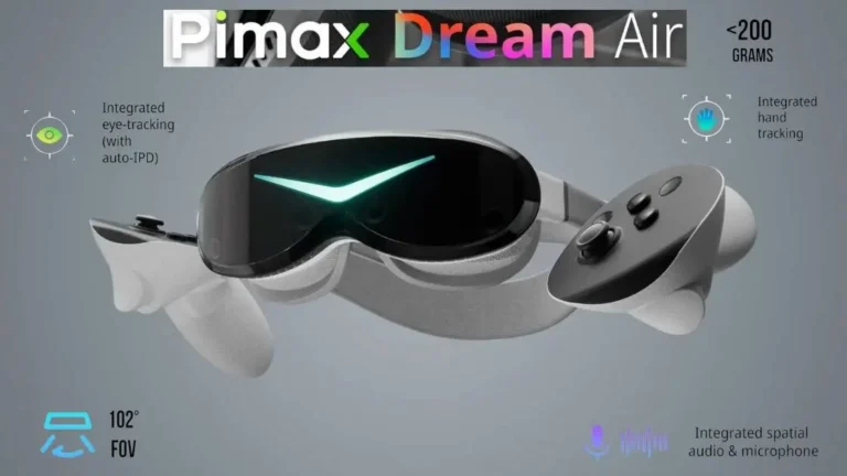 pimax dream air pcvr headset with list and images of its features and title
