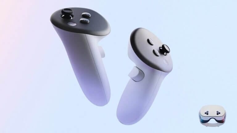 Meta Quest 3s Controllers front view with MQ3S vr in corner vskel